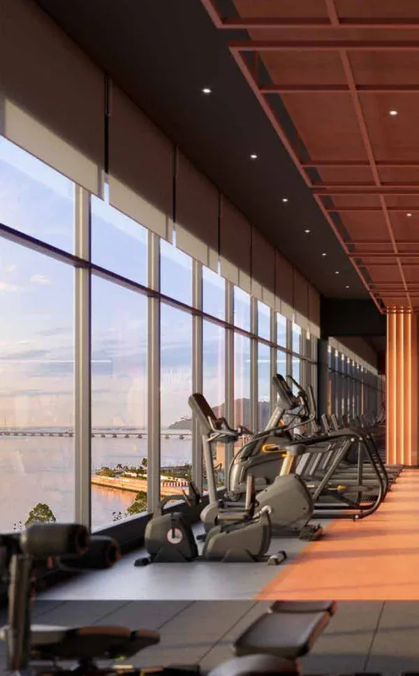 Artist's impression of the Level 9 gym with a view of the sea